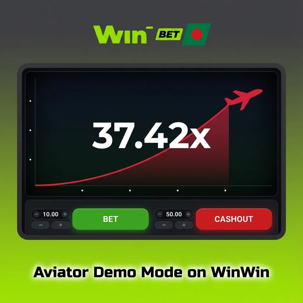 Screenshot of Aviator crash game demo on WinWin showing rising plane, multipliers, and virtual balance for safe practice