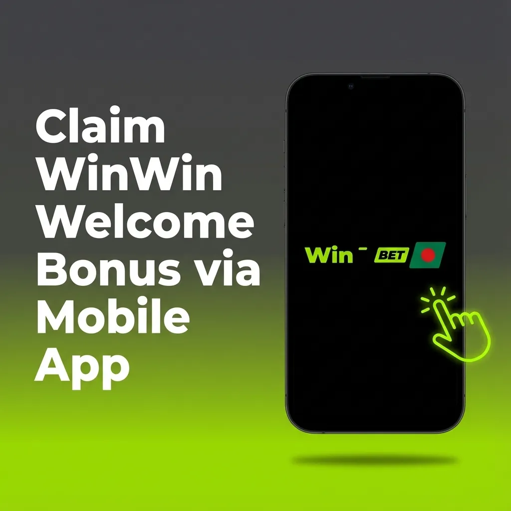 Bangladeshi user on smartphone navigating WinWin app to claim welcome bonus, showing casino and sports options and ৳500 deposit