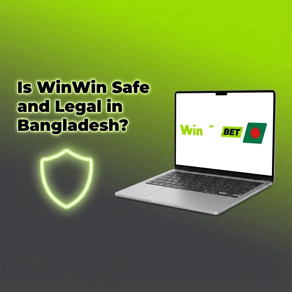 Illustration asking “Is WinWin safe and legal in Bangladesh?” with icons of a shield, lock, license, and Bangladesh map