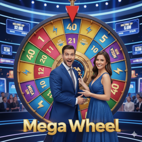 Mega Wheel live game show with colorful segments on the WinWin live casino.
