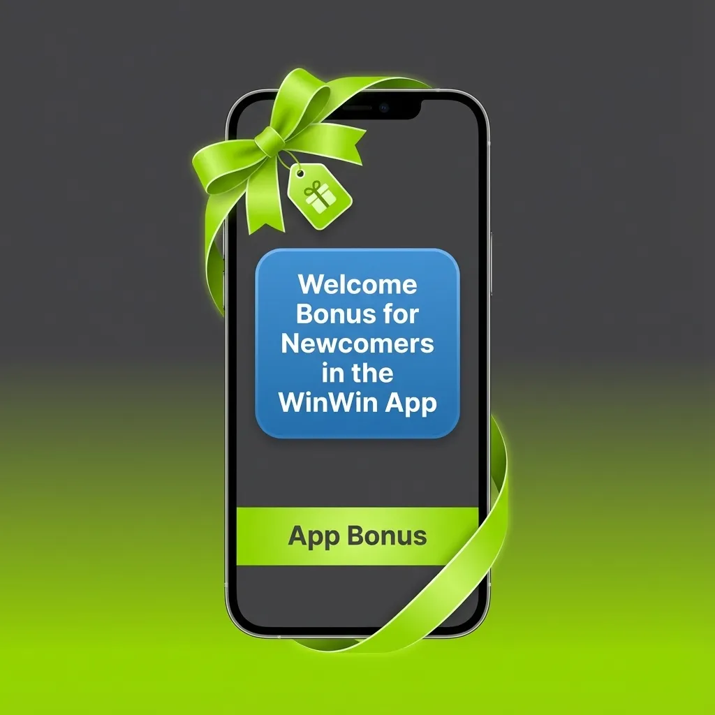 Smartphone showing WinWin app welcome screen highlighting choice of Sports or Casino bonus for new users