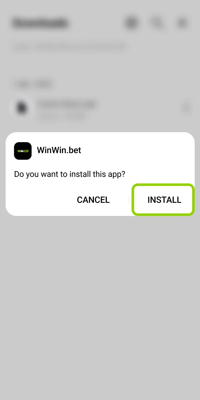 Android installation screen for the WinWin Bangladesh APK file.