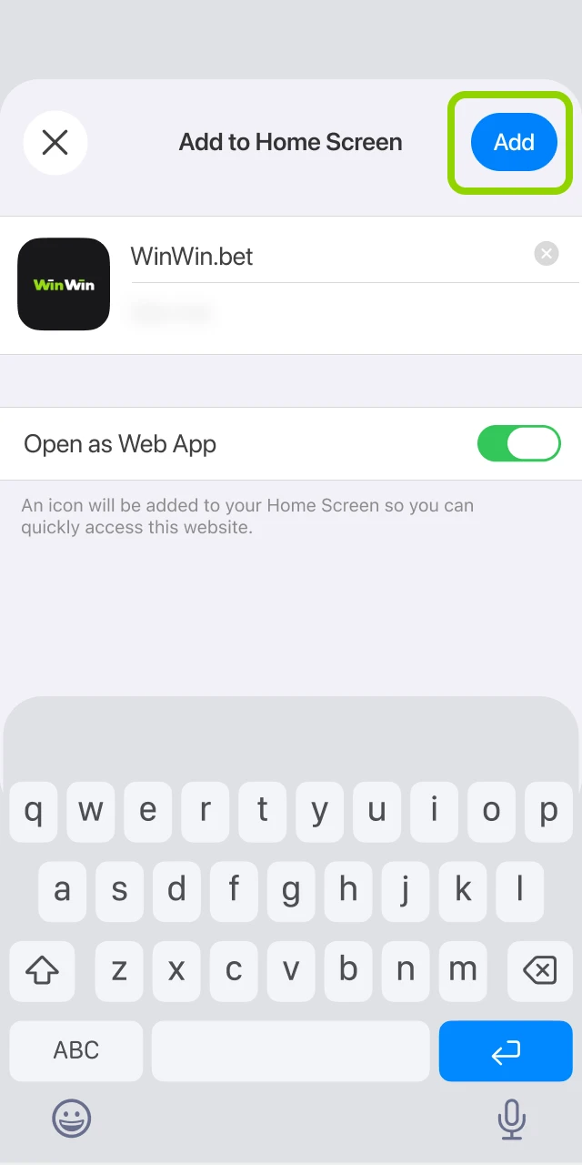 Naming the new Home Screen shortcut for the WinWin mobile site.