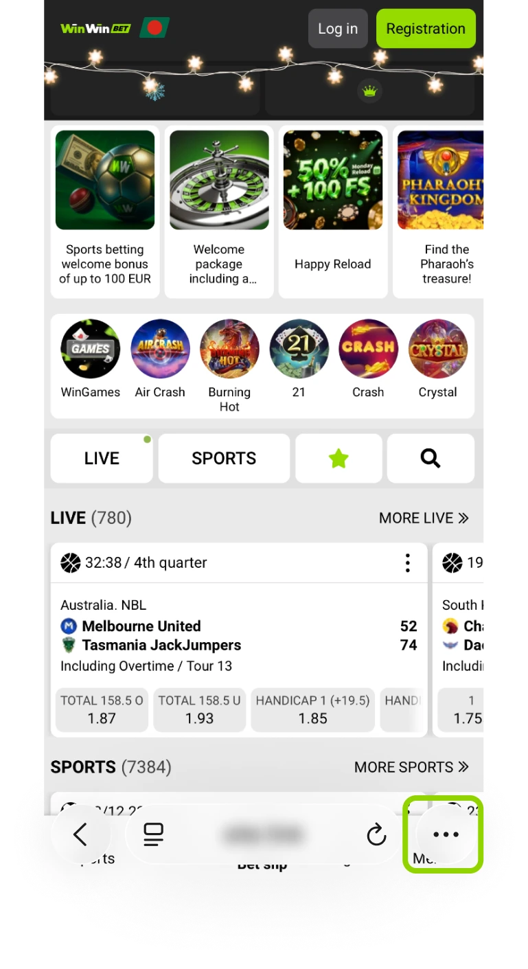 The WinWin mobile website opened in the Safari browser on an iPhone.