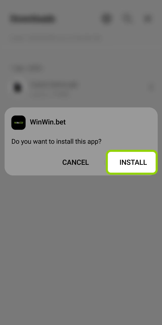 The official WinWin app download page or installation screen on a mobile device.